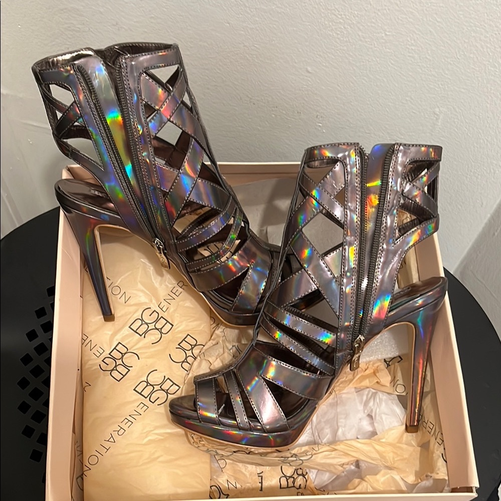 BCBGeneration Iridescent Cut-Out Heels